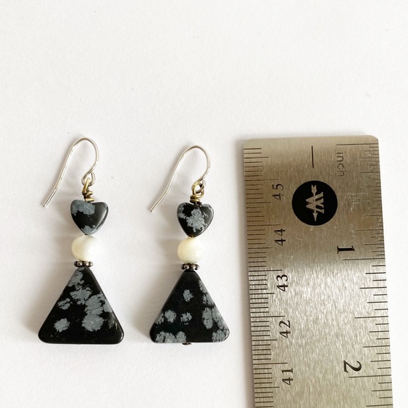 Snowflake Obsidian Dangle Artisan Made Earrings - Picture 5 of 7